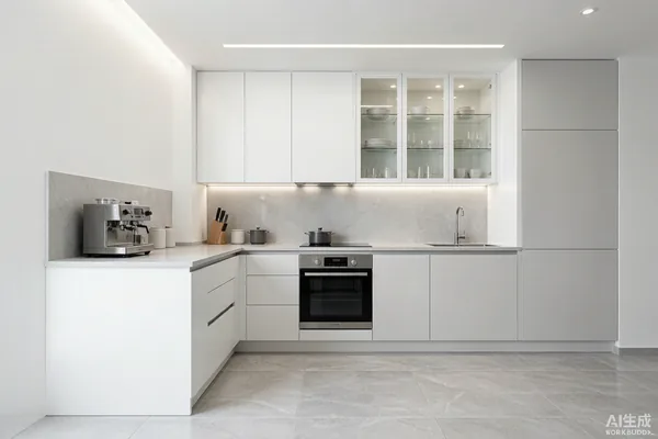 Kitchen carcass interior finished with solid-color PVC film