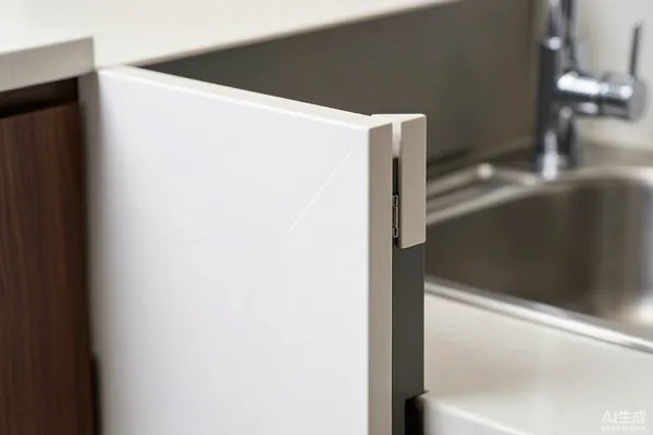 Color-matched PVC edge banding on kitchen cabinet door