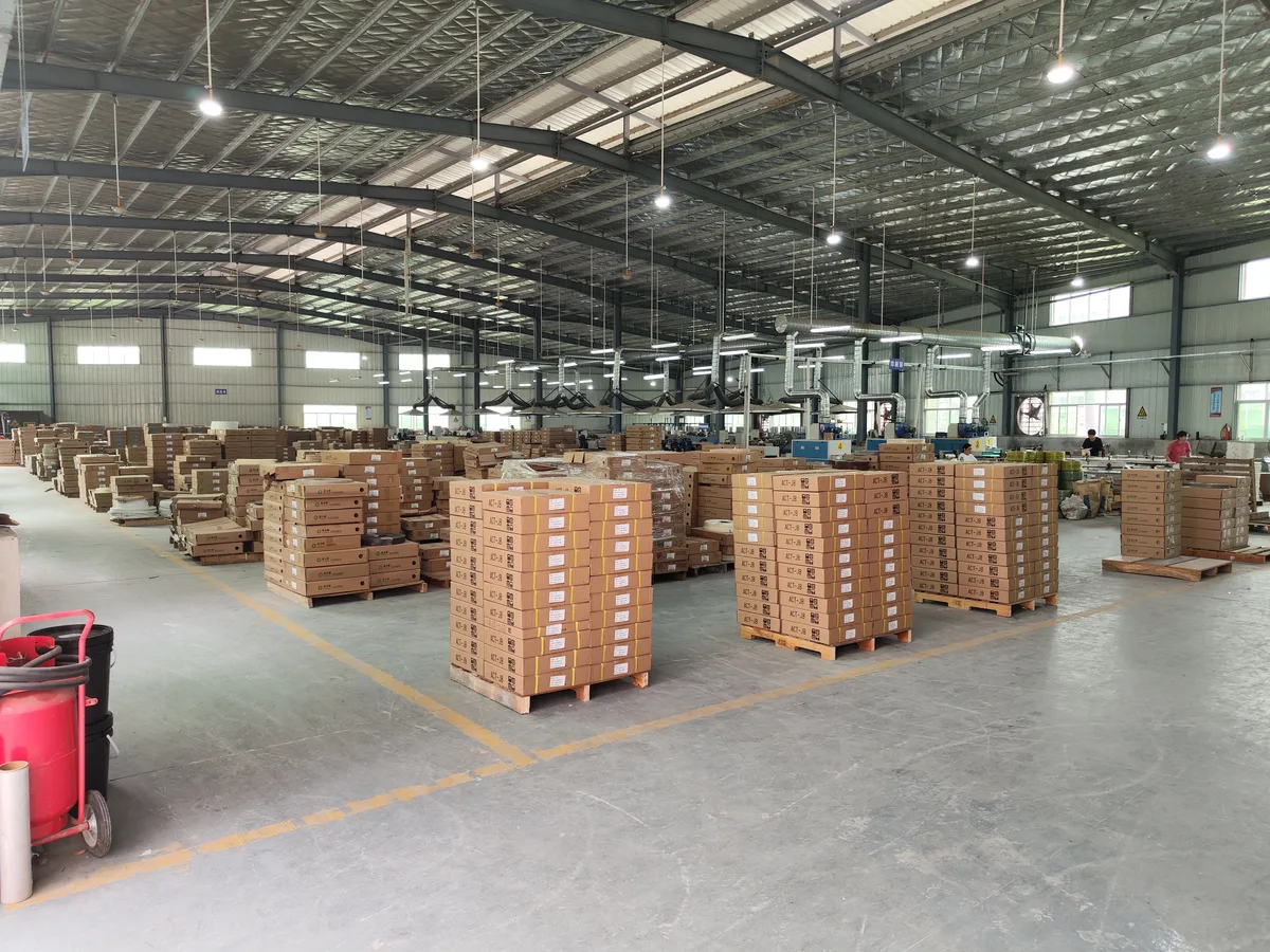 Wide view of the GONGDA edge banding goods warehouse in China