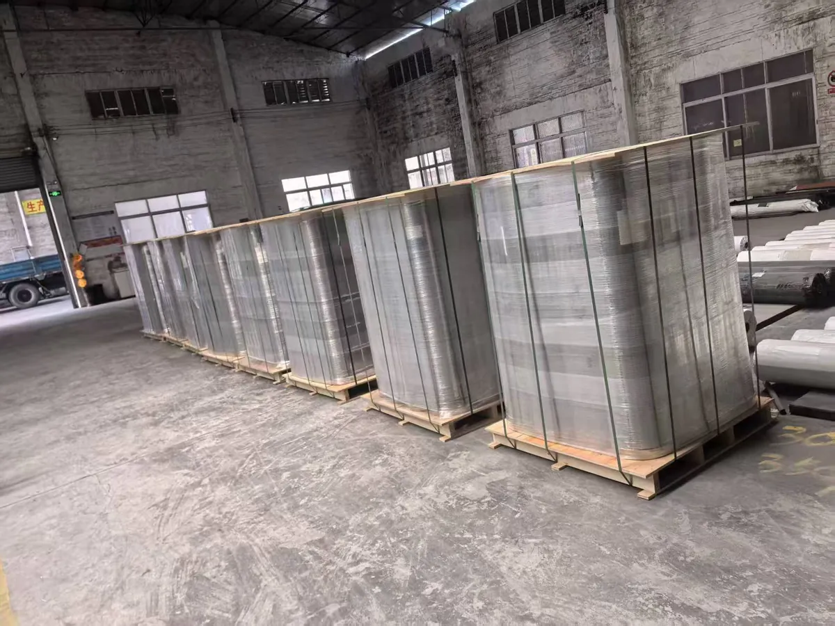 Palletised rolls of decorative PVC film in the finished goods warehouse