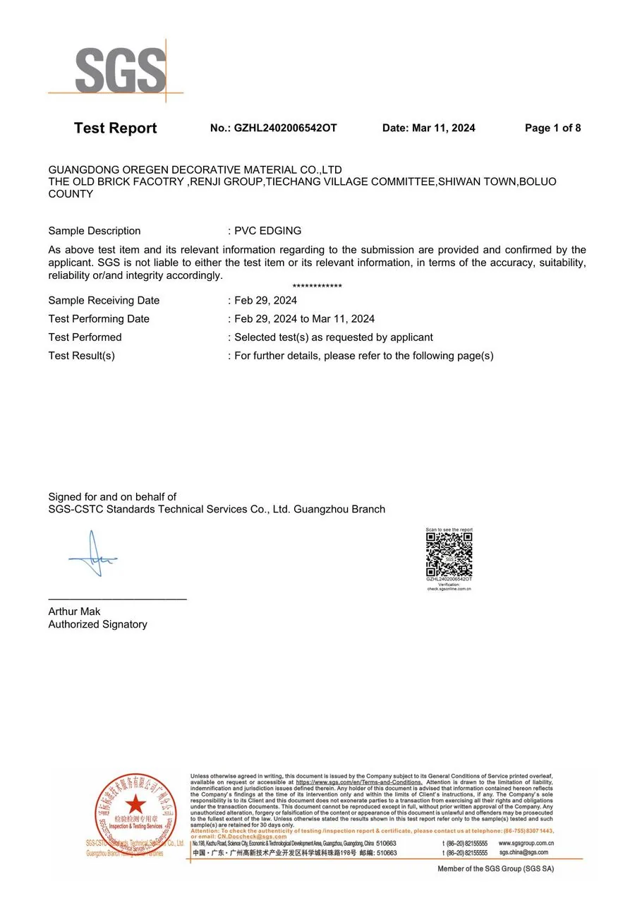 SGS test report 2024 cover